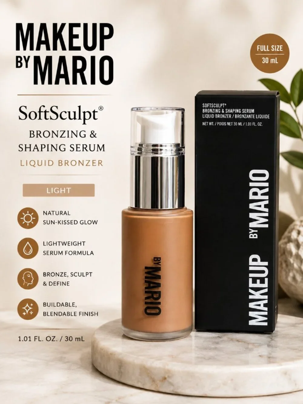 Makeup by Mario SoftSculpt Bronzing & Shaping Serum Light Liquid Bronzer 30mL